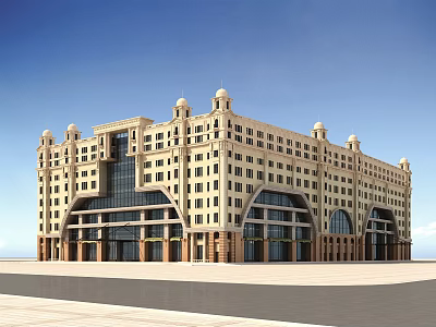 Classical European Style Office Building With Beige Facade Arch Windows And Domed Roofs 3d model