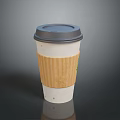 Disposable Coffee Cup With White Paper Body Brown Ribbed Sleeve And Black Lid
