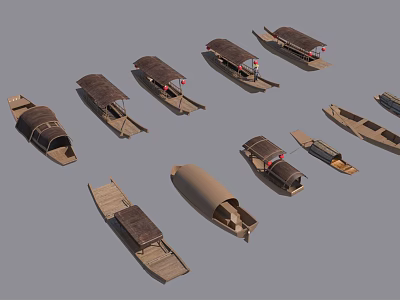 Various Traditional Wooden Boats With Different Designs And Classic Structures 3d model