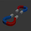 Decorative Ornament Set With Red And Blue Horseshoe Magnets On Shiny Reflective Surface