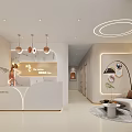Modern SPA Sauna Interior With Curved Reception Counter Sofa Product Display And Decorative Lights