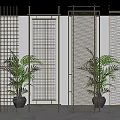 Modern Room Dividers With Metal Frames And Decorative Plants In Interior