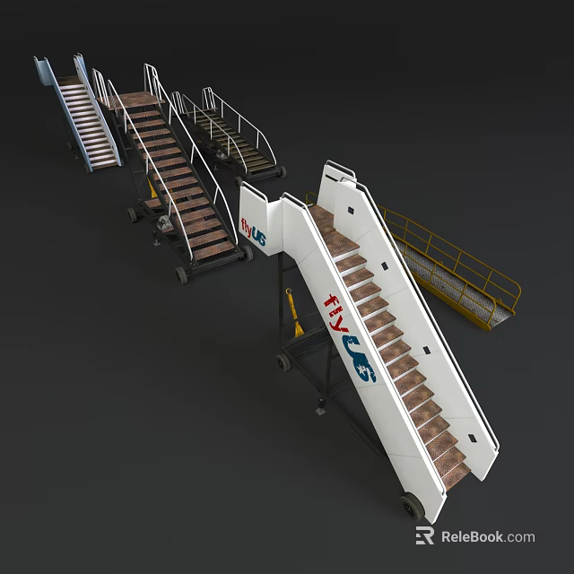 HYUS Mobile Staircases For Airport Airplane Boarding With Safety Rails And Wheels 3d model 