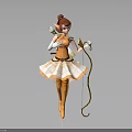Elven Fairy Character With Brown Hair Wings Orange White Outfit Holding Bow