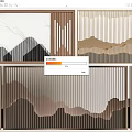 Modern Interior Partition Design With Mountain Patterns Vertical Slats And Wooden Frames 3d model