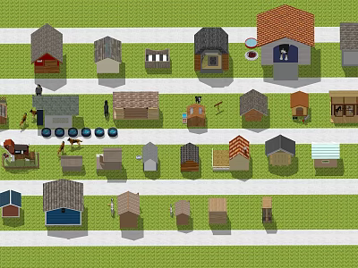 Different House Styles With Various Roof Designs And Building Elements 3d model