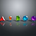 Colorful Gemstones In Different Shapes On Stands With Reflections Against Gray Background