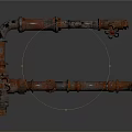 Rusty Red Metal Pipes With Valves And Curved Connections In Industrial Design