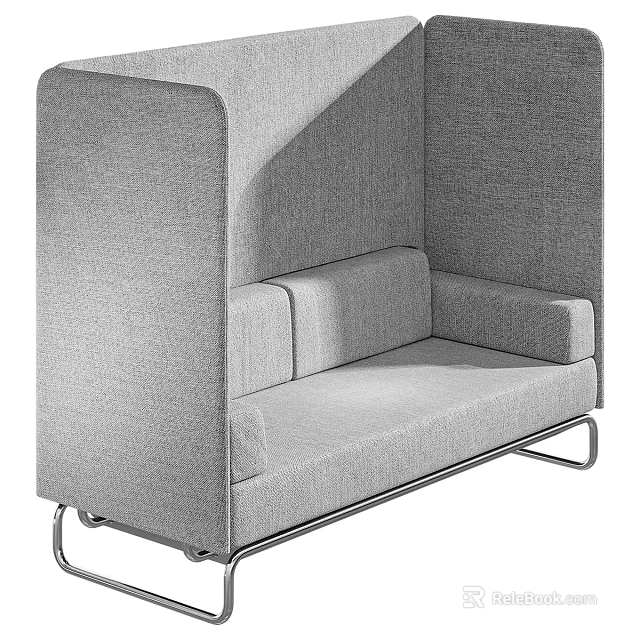 Modern Two Seater Sofa With Light Gray Fabric And Silver Metal Frame Design 3d model