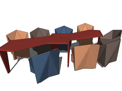 Modern Geometric Table And Chairs Set With Multicolored Seats For Living Space 3d model