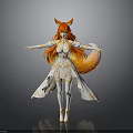 Anime Character Model Featuring Fox Ears Long Red Hair Fox Tail And White Outfit