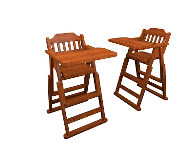 Two Wooden Children's High Chairs With Backrest And Small Table Design 3d model