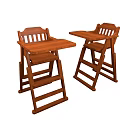 Two Wooden Children's High Chairs With Backrest And Small Table Design
