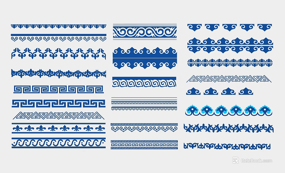 Traditional Blue And White Wall Decor With Ornamental Patterns And Borders 3d model