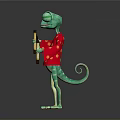 Green Frog With Large Eyes Wearing Red Clothing Holding Scroll On Reflective Background