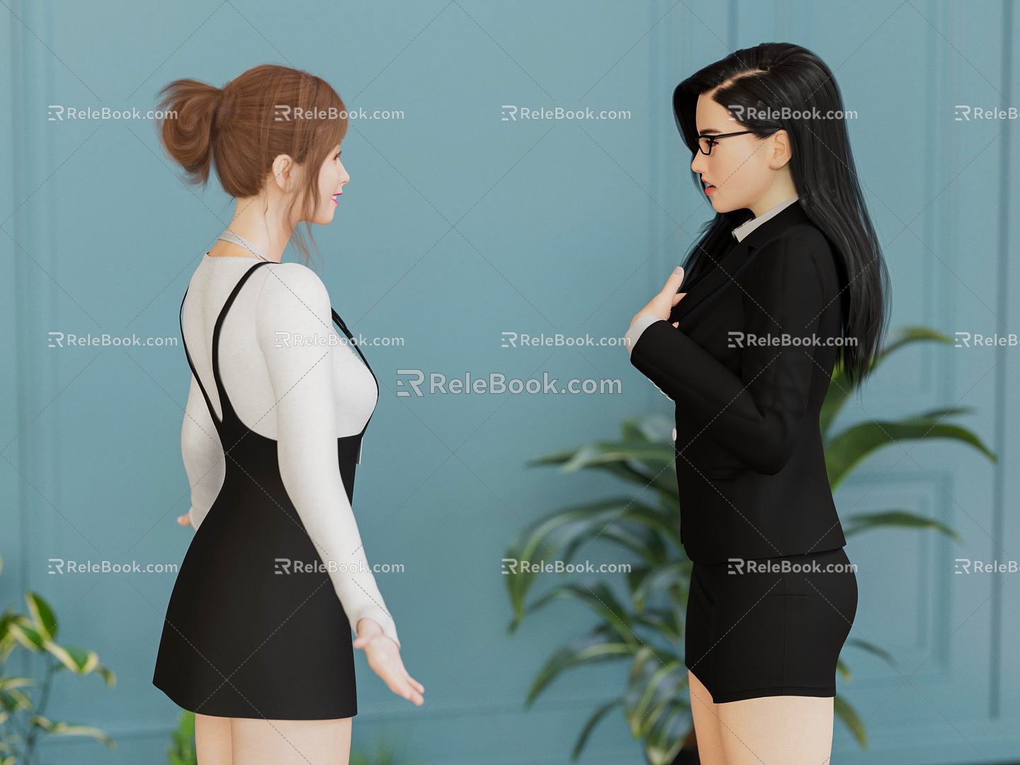 Modern Double Female Secretary Workplace Female Office Girl Office Beauty 3d model