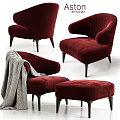Elegant Burgundy Velvet Leisure Armchair With Wooden Legs And Matching Ottoman For Cozy Living Spaces