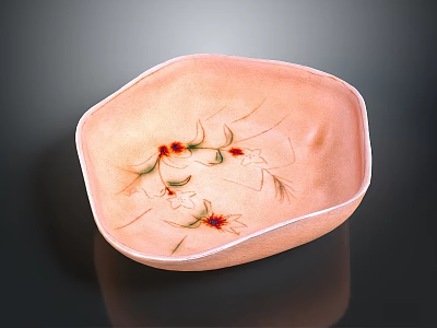 Pink Bowl Shaped Sculpture Carving with Intricate Floral Patterns on Smooth Glossy Surface 3d model