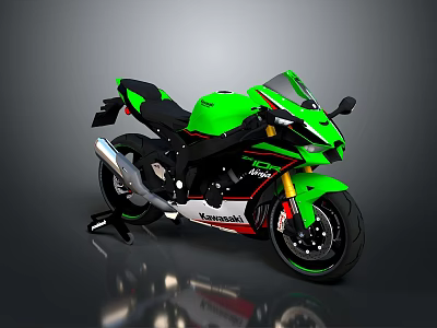 Green Kawasaki Sport Motorcycle With Sleek Design And Black Red Accents 3d model