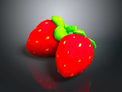 Ripe Fresh Red Strawberries With Green Leaves And Yellow Seeds 3d model