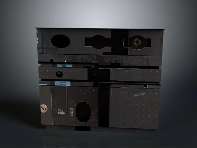 Stacked Black Vintage Electronic Devices With Multiple Layers And Various Ports Design 3d model