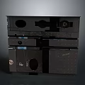 Stacked Black Vintage Electronic Devices With Multiple Layers And Various Ports Design