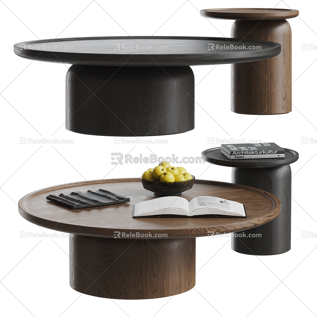 POLIFORM coffee table combination coffee table mother and child coffee table round coffee table wood ornaments side table ancient style 3d model