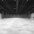 Spacious Empty Indoor Hall With Concrete Floor Columns And Ceiling Lights 3d model