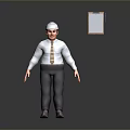 3D Male Character Standing Wearing White Shirt Tie Safety Helmet With Clipboard