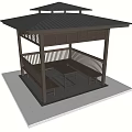 Wooden Gazebo With Sloped Roof Bench Table And Stone Paved Floor