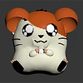 Orange And White Cartoon Hamster With Big Eyes Holding White Object On Black Surface