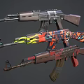 Various Decorated Assault Rifles Featuring Colorful Patterns Custom Paint and Wooden Stocks