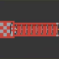 Industrial Equipment Model Red Gray Modular Structure With Cross Symbol White Top Dark Blue Base