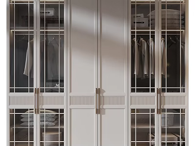 Modern Wardrobe Interior Design With Glass Doors Metal Handles And Storage Shelves 3d model