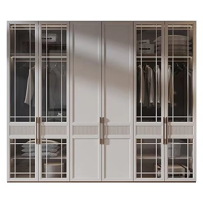Modern Wardrobe Interior Design With Glass Doors Metal Handles And Storage Shelves 3d model