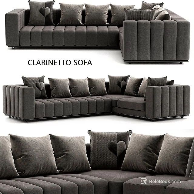 Modern Dark Gray Double Sofa With Tufted Design And Comfortable Cushions 3d model 