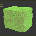 Hand Carved Cube Shaped Sculpture With Intricate Circular Holes And Textured Surface