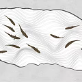 White Wavy Textured Background Wall With Golden Fish And Green Plants Decor