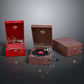 Vintage Open Phonographs In Red And Brown With Wooden Cases Retro Design