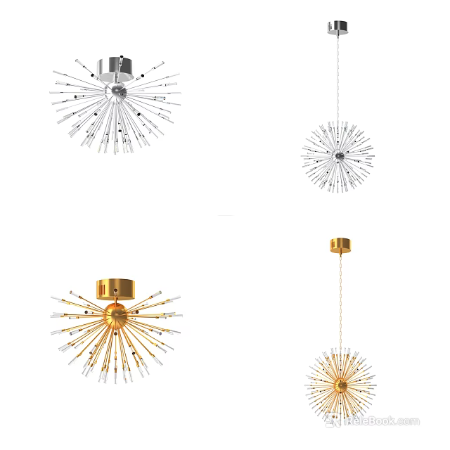 Modern Starburst Chandelier Designs With Metal Brass Silver And Gold Hanging Decor 3d model 