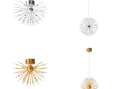 Modern Starburst Chandelier Designs With Metal Brass Silver And Gold Hanging Decor 3d model