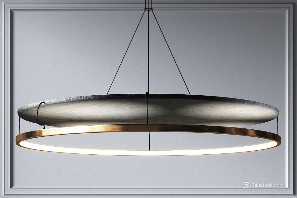 Modern Double Ring Pendant Light with Metal Frame and Warm Glowing Design 3d model