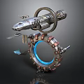 Cosmic Space Station With Ring Structure Blue Light And Mechanical Components