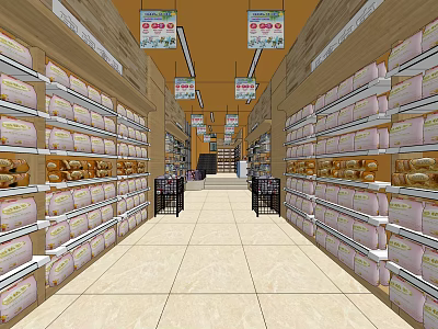 Well Organized Bakery Specialty Store With Shelves Aisles Fresh Bread Products And Hanging Signs 3d model