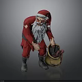 Evil Santa Claus Figure In Red Costume With White Beard And Sack Of Black Items