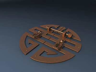 Copper Circular Door Handle With Intricate Geometric Patterns And Decorative Design 3d model