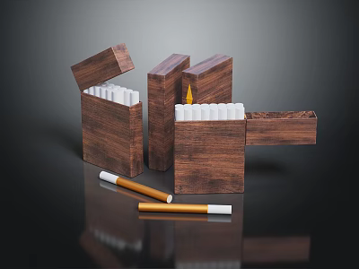 Wooden Cigarette Cases For Daily Use With Open Design And Cigarettes Inside 3d model
