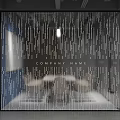 Modern Office Glass Wall Design With Digital Dot Pattern And Company Name
