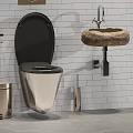 Modern Bathroom Suite With Wall Mounted Toilet Stone Sink And Metal Fixtures