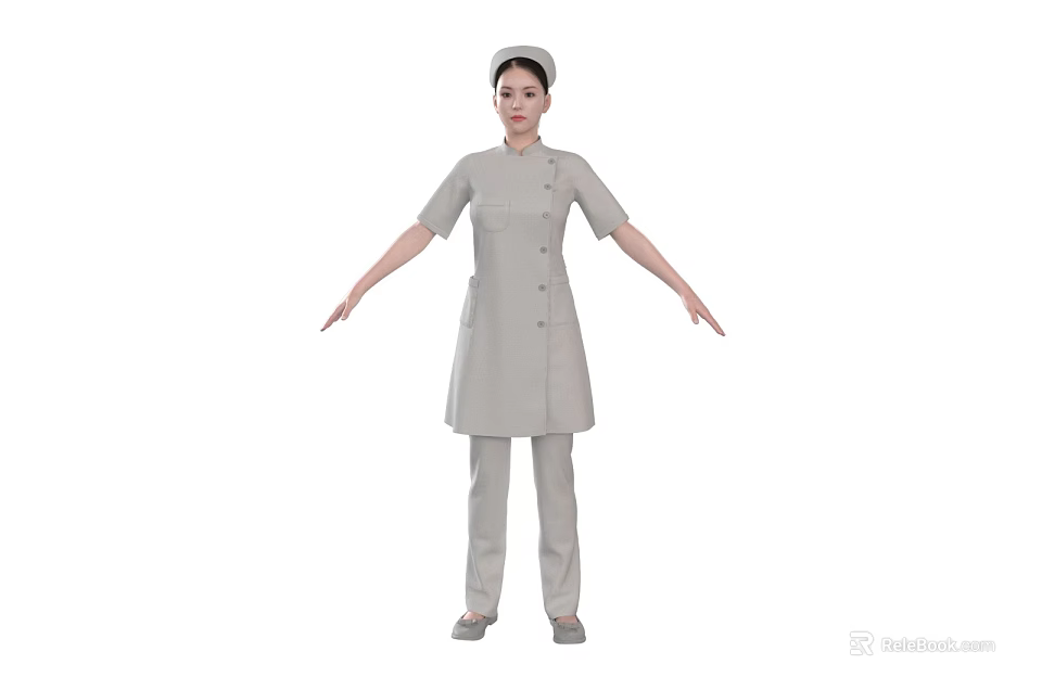 Woman In Professional Nurse Uniform With Cap Standing In Neutral Pose 3d model 